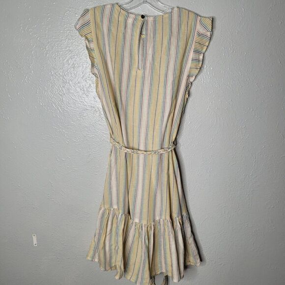 NWT Marine Layer Laney Mini Dress Sz Med Beachy Stripe Linen Blend Ruffle yellow - Picture 8 of 10